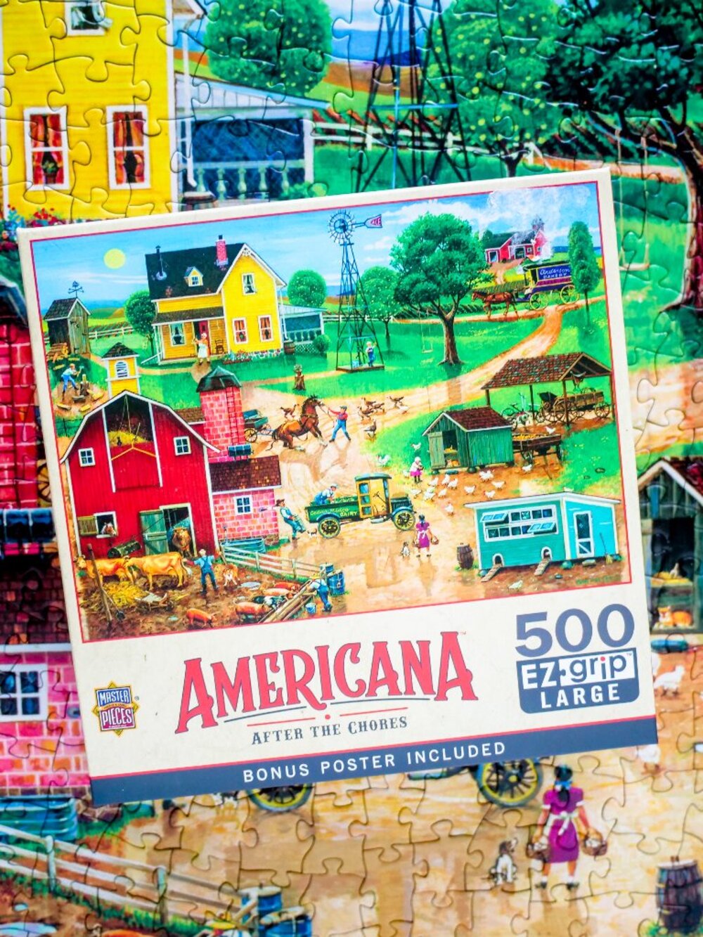 Nostalgic 🚜 "After the Chores" 🥬 E-Z-Grip (500) Piece Puzzle by Masterpices